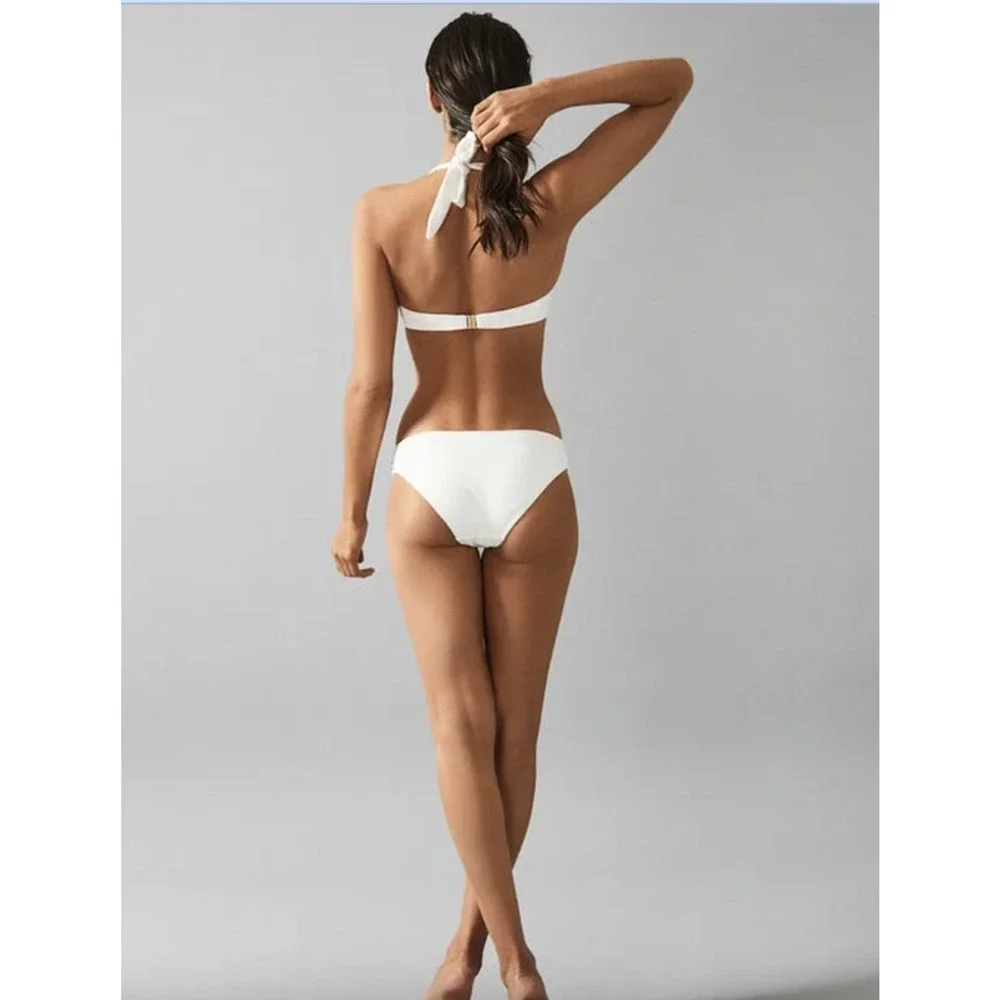 REISS Bikini Top Size 6 NEW White w/ Button Swim Separates Swimsuit Bailey